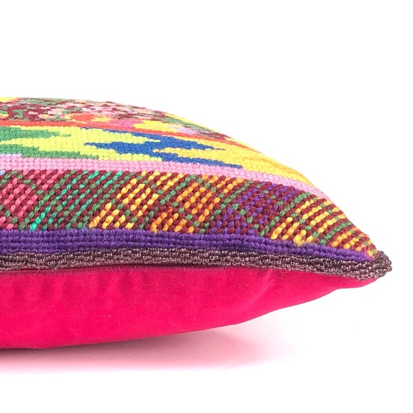 Dransfield & Ross Needlepoint Bird Colorful Pillow